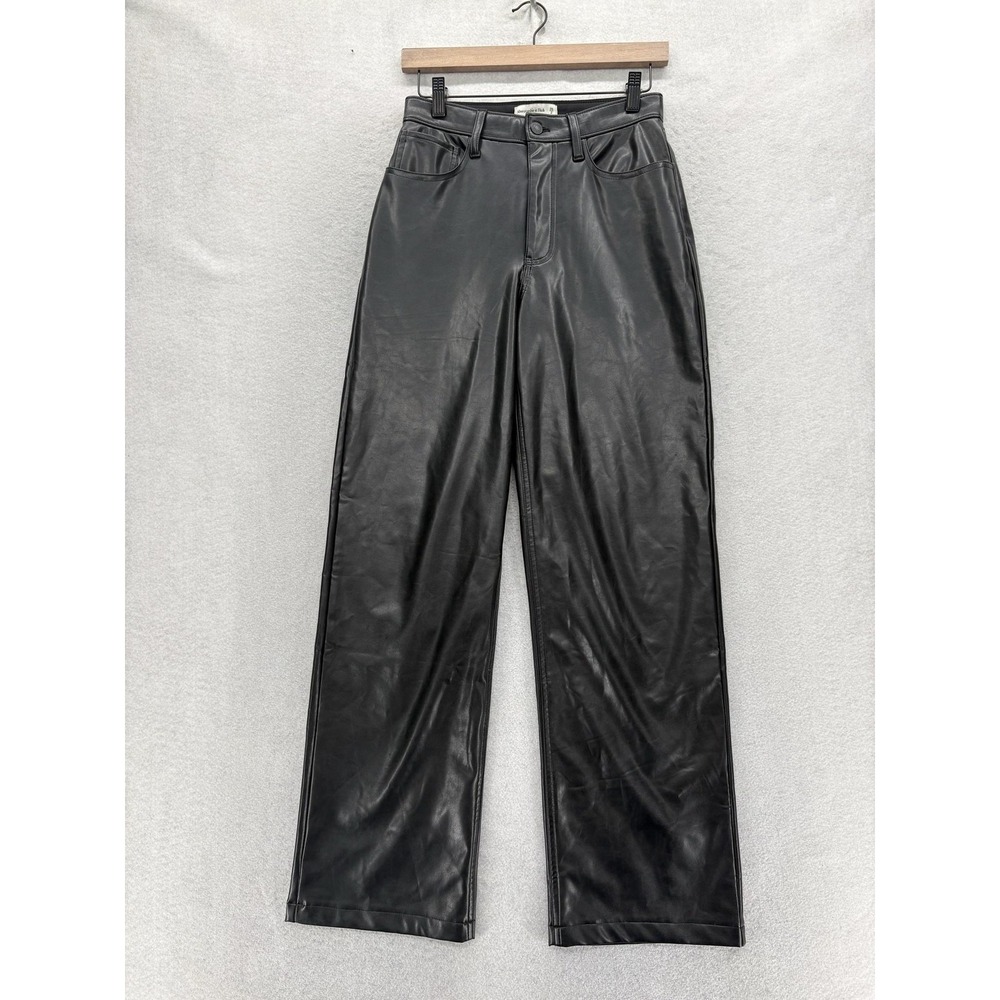 Abercrombie & Fitch The Loose High Rise Faux Leather Pants Womens 26/2 Black Y2K